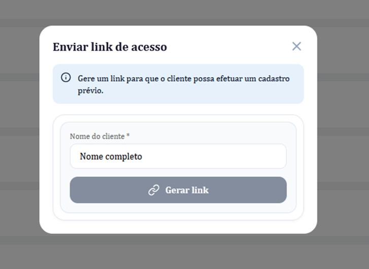 Tela do Elo Juris demonstrando Cadastro de clientes por link